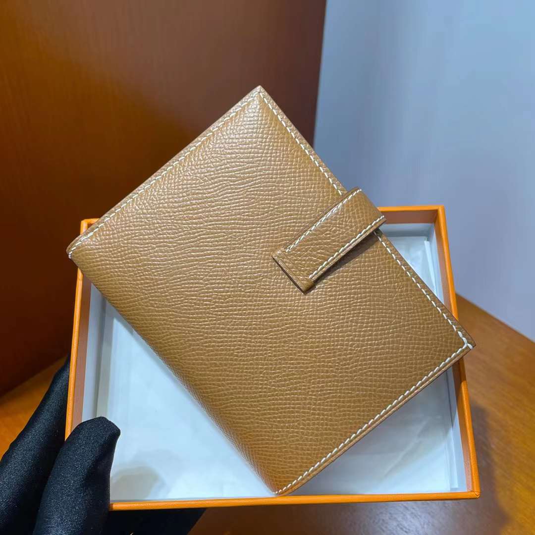 Hermès（爱马仕）Bearn 小H 短款钱包 Epsom Ck37 金棕色 金扣 全手工蜡线缝制