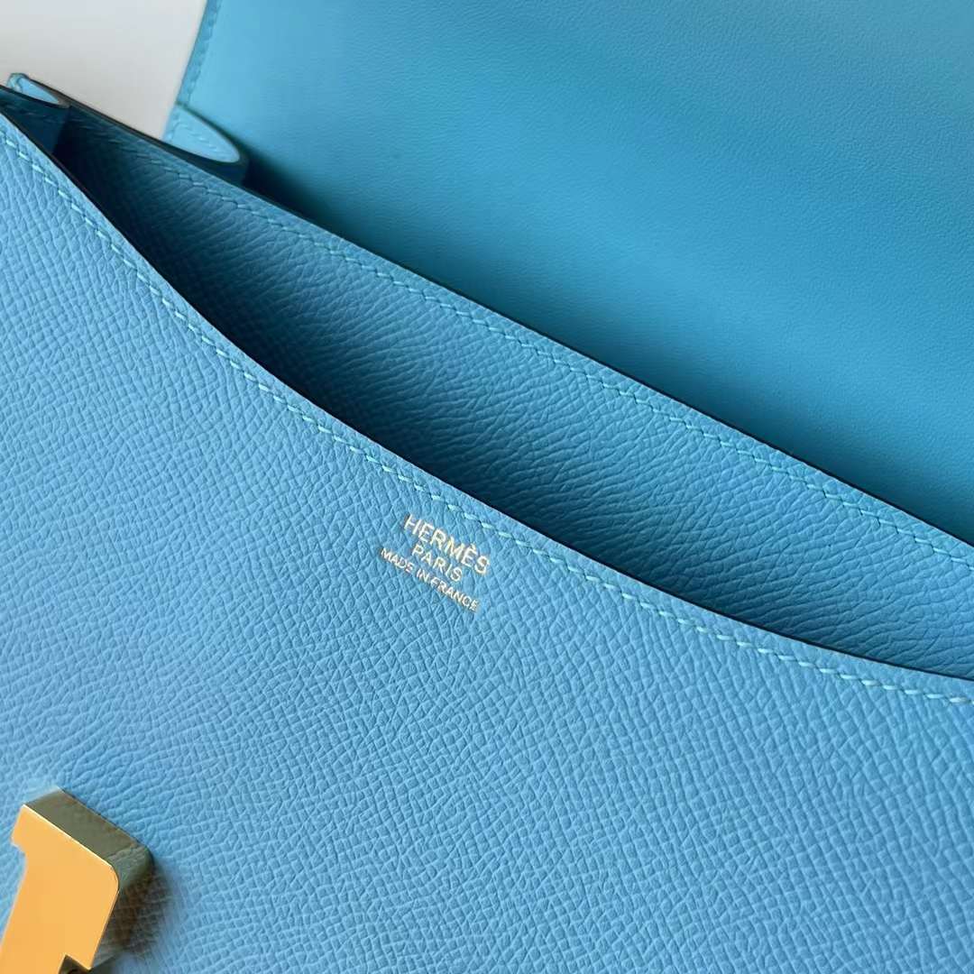 Hermès（爱马仕）Constance 空姐包 Epsom P3 北方蓝 Blue De Nord 金扣 24cm Ghw 全手工蜡线缝