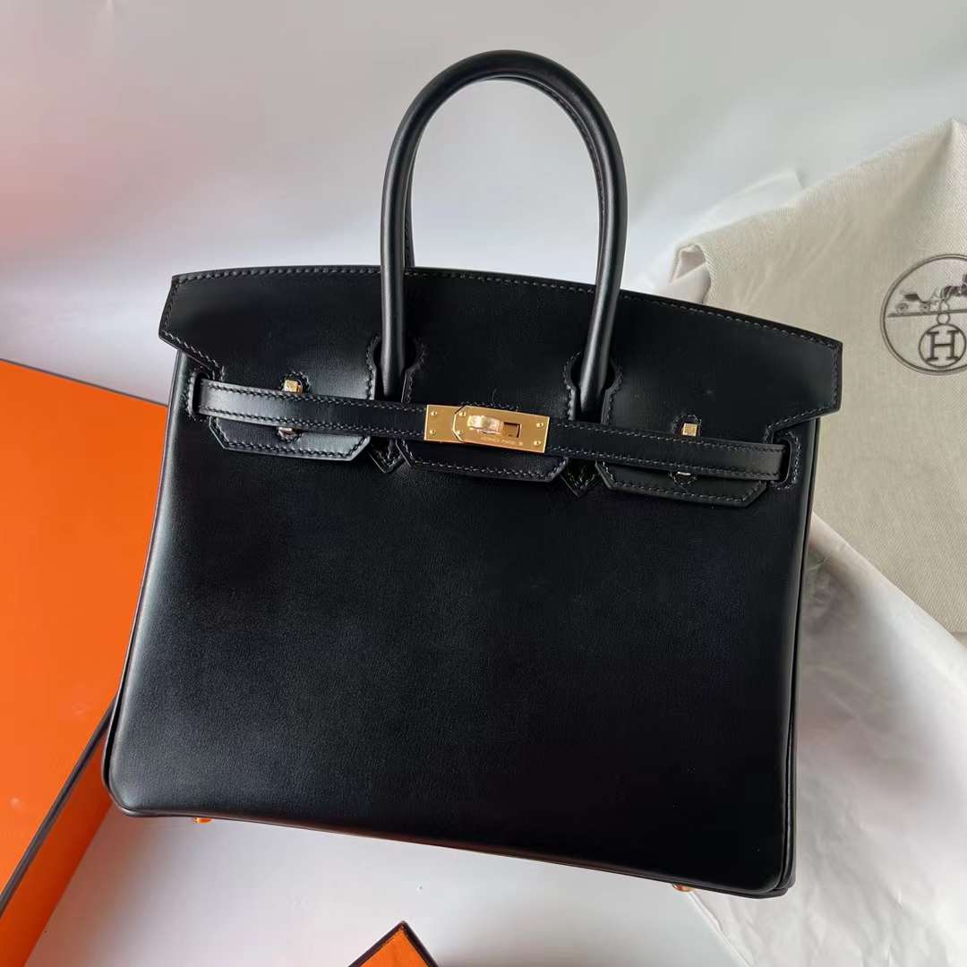 Hermès（爱马仕）Birkin 铂金包 Boxcalf Ck89 黑色 金扣 25cm 全手工蜡线缝 Ghw