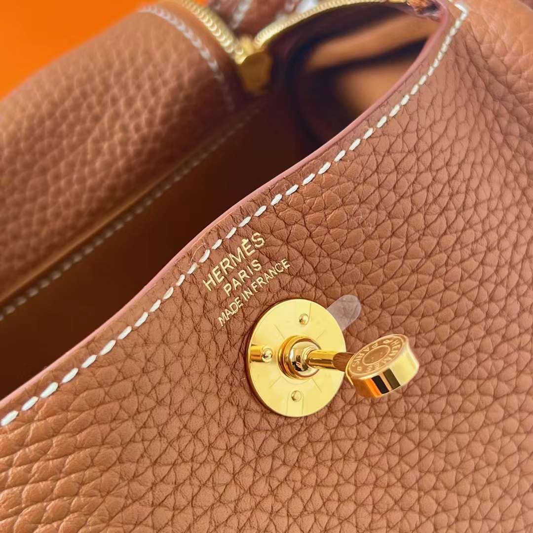 Hermès（爱马仕）Mini Lindy 迷你琳迪 Clemence 进口大牛皮 Ck37 金棕色 金扣 19cm 全手工蜡线缝 Ghw