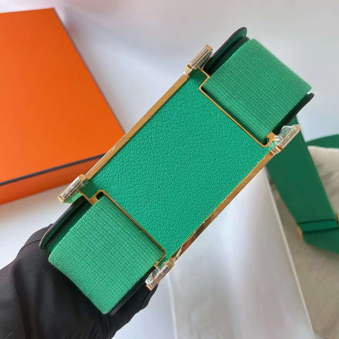 Hermès（爱马仕）Geta 木屐包 Chevre 进口山羊皮 6W 薄荷绿 金扣 20cm 全手工蜡线缝制 Ghw