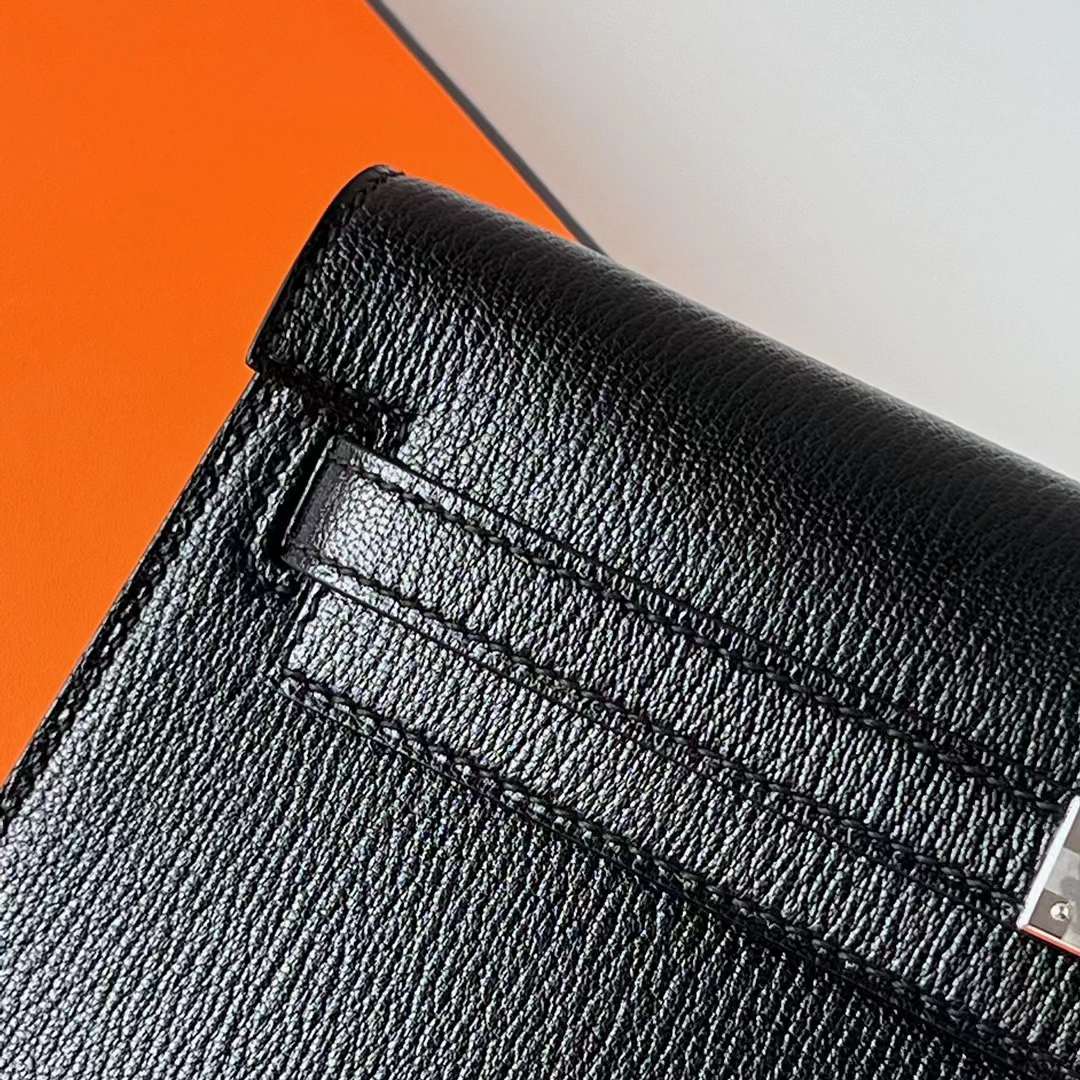 Hermès（爱马仕）Kelly Elan Chevre 进口山羊皮 Ck89 黑色 银扣 27cm 全手工蜡线缝 Phw