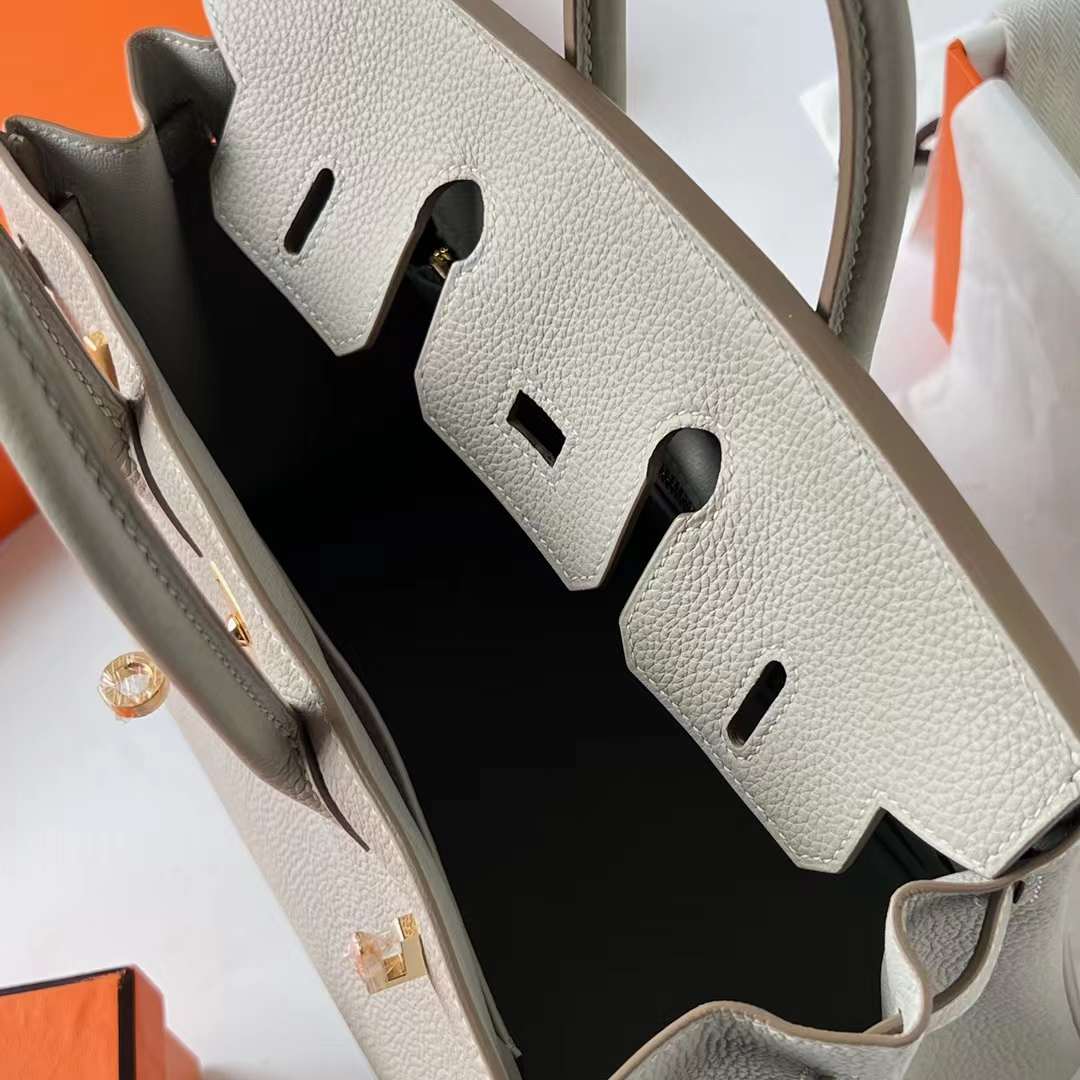 Hermès（爱马仕）Birkin 铂金包 Togo 顶级小牛皮 Ck80 珍珠灰 金扣 30cm 全手工蜡线缝 Ghw