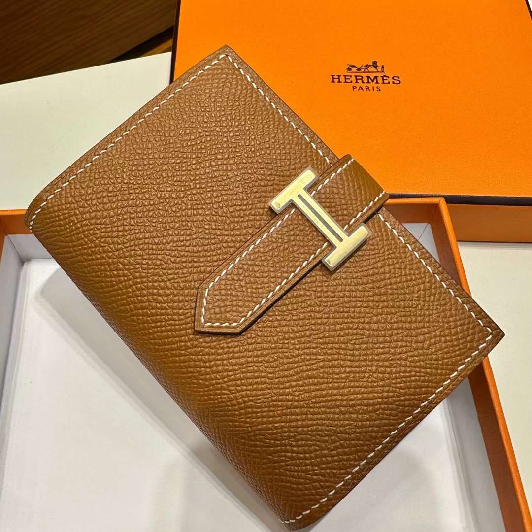 Hermès（爱马仕）H小卡包 Epsom Ck37 金棕色 金扣 一级工艺 全手工蜡线缝 Ghw