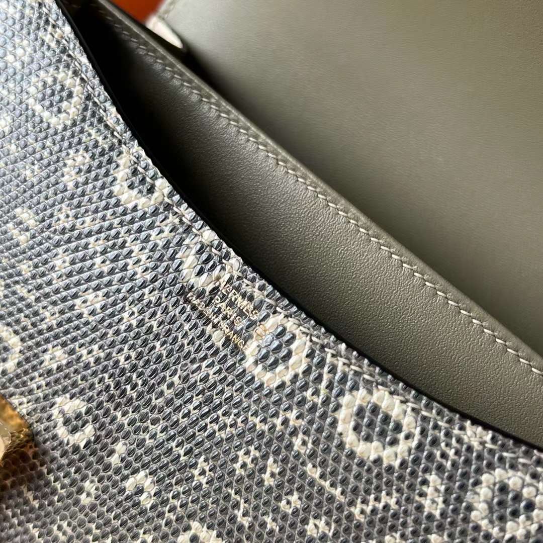 Hermès（爱马仕）Constance 空姐包 Lizard 进口蜥蜴皮 自然色 金扣 19cm 全手工蜡线缝 Ghw