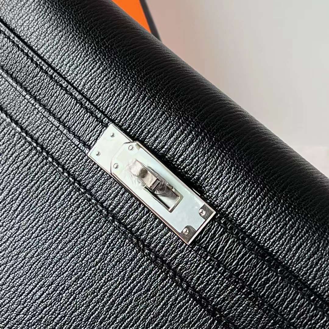 Hermès（爱马仕）Kelly Elan Chevre 进口山羊皮 Ck89 黑色 银扣 27cm 全手工蜡线缝 Phw