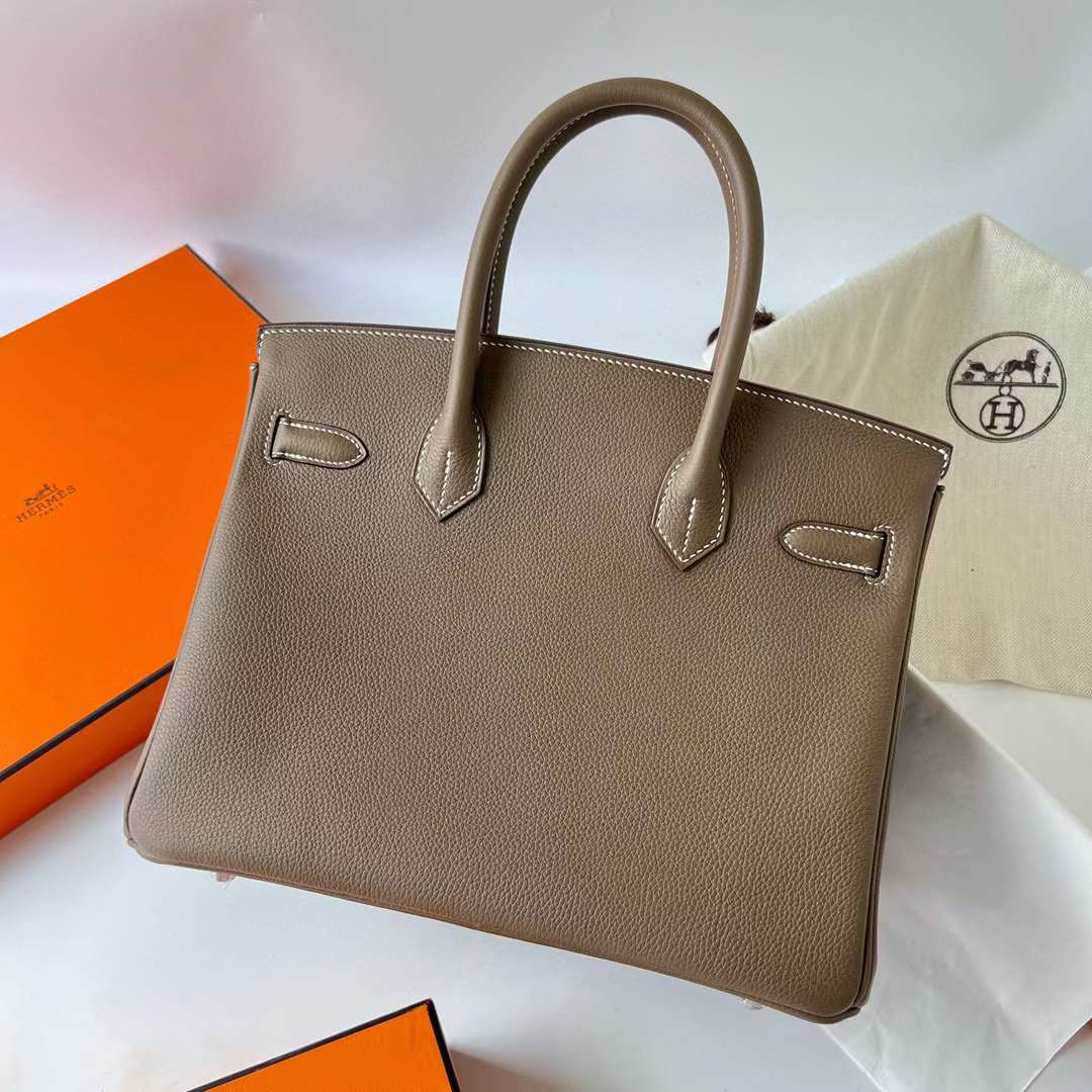 Hermès（爱马仕）Birkin 铂金包 Togo皮 进口顶级小牛皮 Ck18 大象灰 银扣 30cm 全手工蜡线缝 Phw