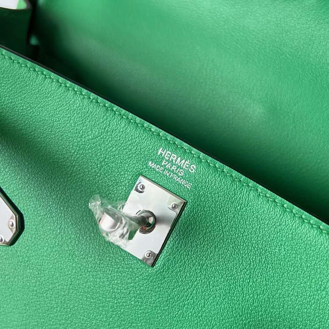 Hermès（爱马仕）Kelly 凯莉包 Swift 1K 竹子绿 bambou 银扣 25cm 全手工蜡线缝 Phw