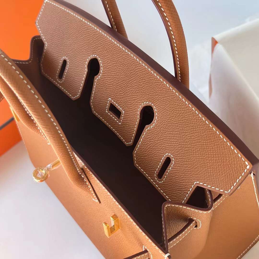Hermès（爱马仕）Birkin 铂金包 Sellier Epsom Ck37 金棕色 金扣 25cm 全手工蜡线缝 Ghw