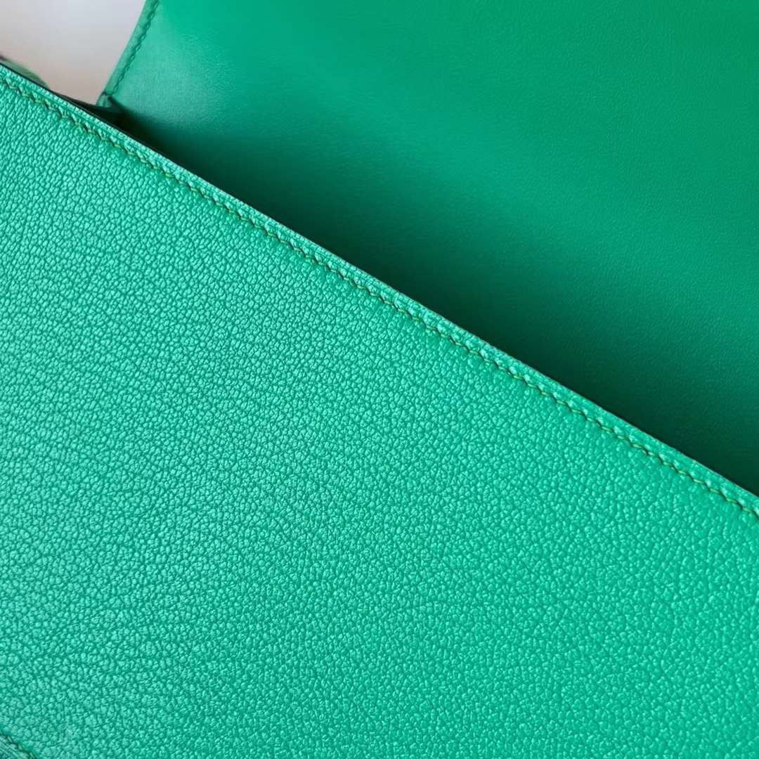 Hermès（爱马仕）Geta 木屐包 Chevre 进口山羊皮 6W 薄荷绿 金扣 20cm 全手工蜡线缝制 Ghw