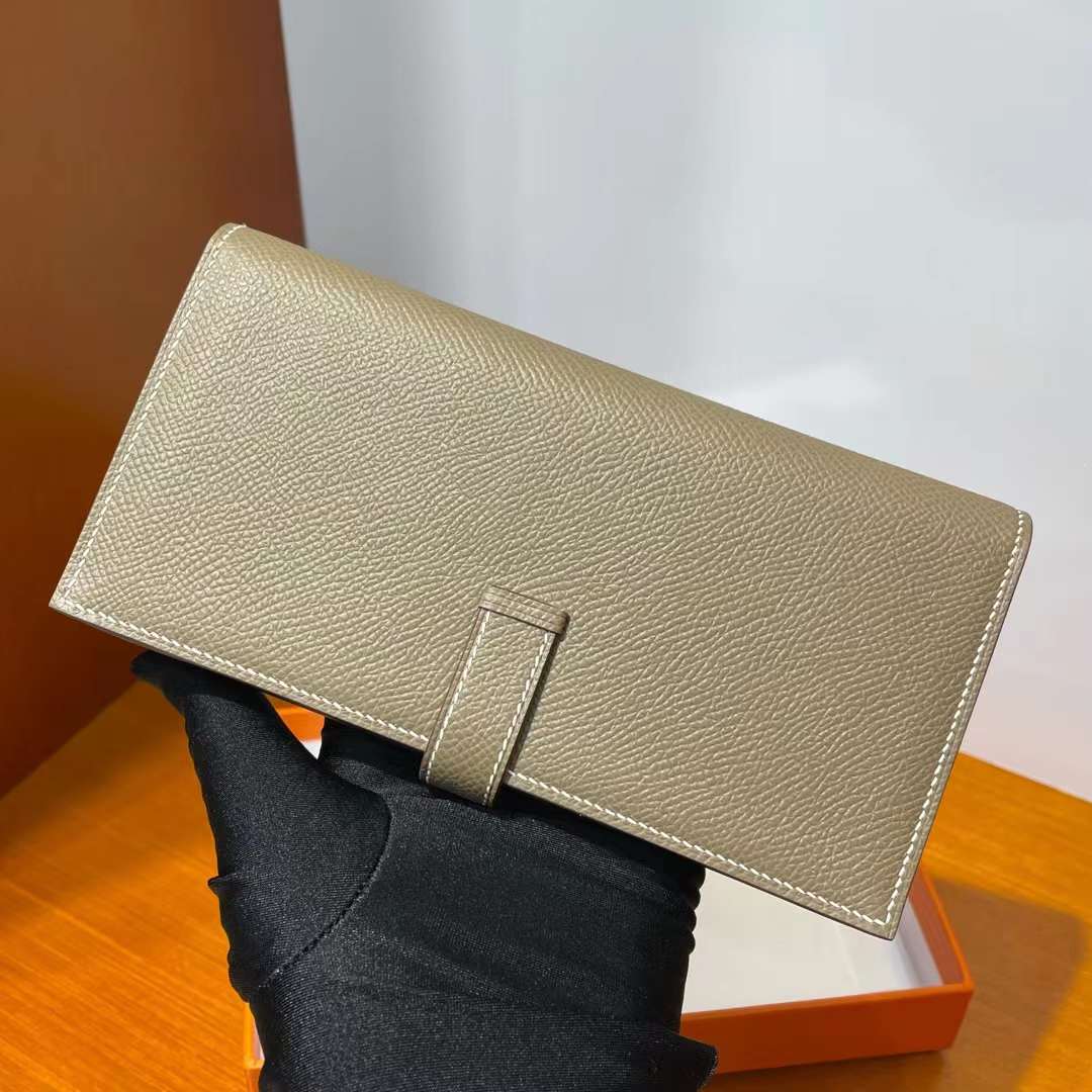 Hermès（爱马仕）Bearn 长款钱包 Epsom Ck18 大象灰 金扣 全手工蜡线缝制
