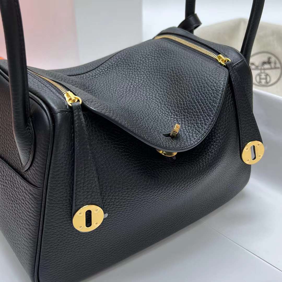 Hermès（爱马仕）Lindy 琳迪包 Clemence Ck89 黑色 金扣 26cm 全手工蜡线缝制 Ghw