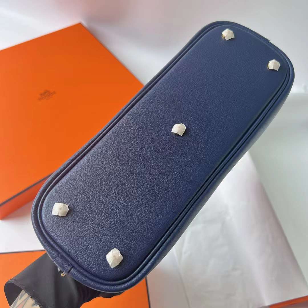 Hermès（爱马仕）Bolide 保龄球包 Evercolor Ck73 宝石蓝 内拼 i7 琉璃蓝 金扣 25cm 全手工蜡线缝 Ghw