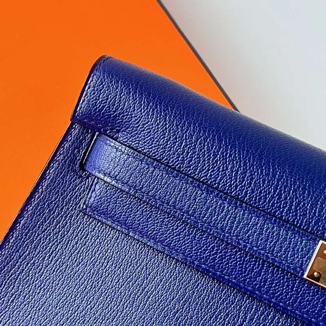 Hermès（爱马仕）Kelly Elan Chevre 进口山羊皮 Ck73 宝石蓝 金扣 27cm 全手工蜡线缝 Ghw