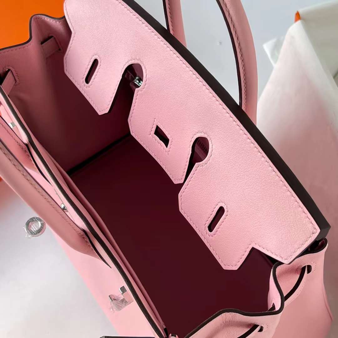 Hermès（爱马仕）Birkin 铂金包 Swift 3Q 新粉色 Rose Sakura 银扣 25cm 全手工蜡线缝 Phw