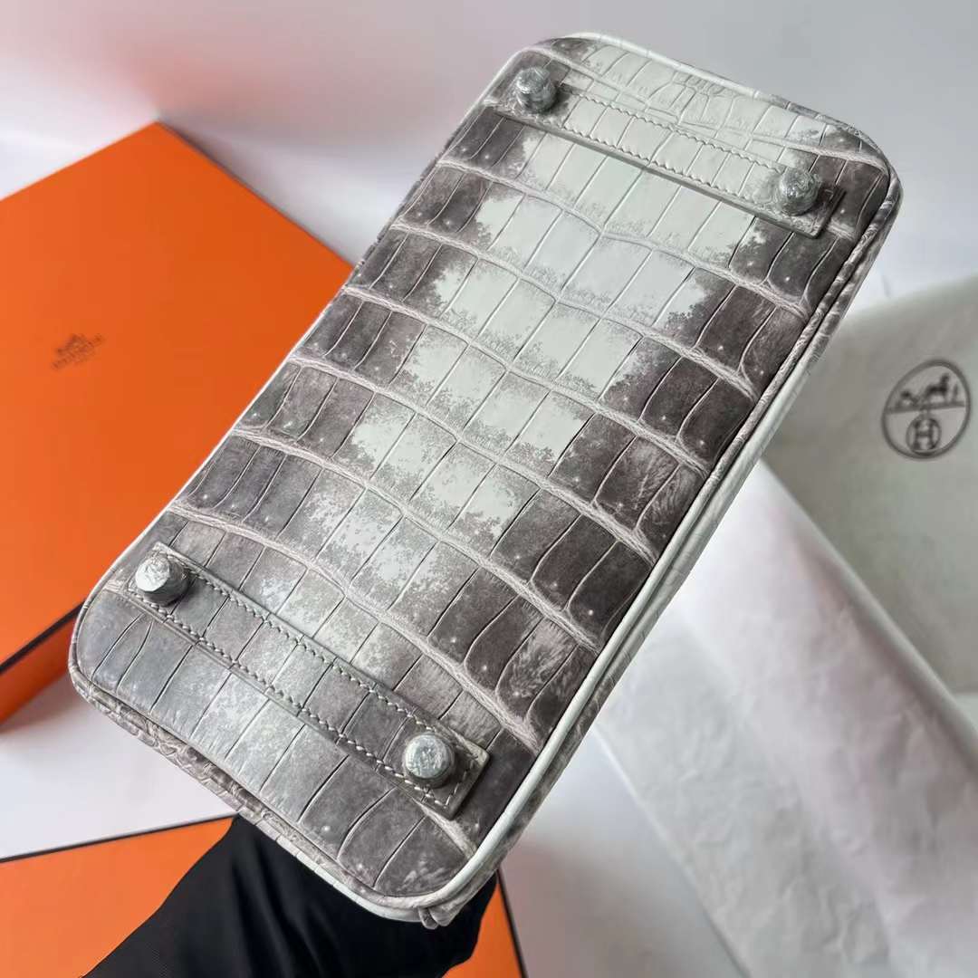 Hermès（爱马仕）Birkin 铂金包 雾面鳄鱼皮 Himalayan 喜马拉雅 银扣 25cm 全手工蜡线缝 Phw