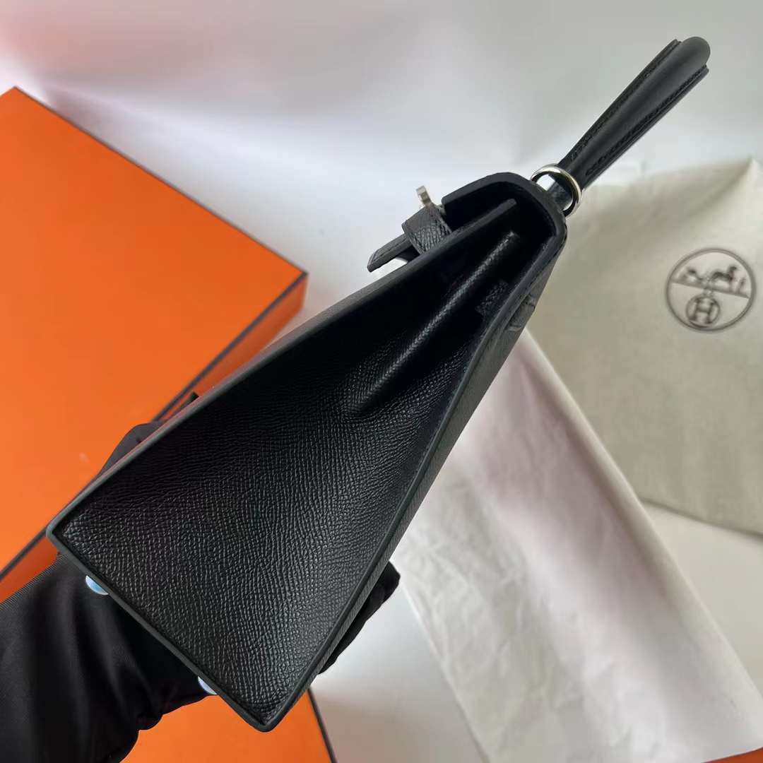 Hermès（爱马仕）Kelly 凯莉包 Epsom Ck89 黑色 银扣 25cm 全手工蜡线缝 Phw