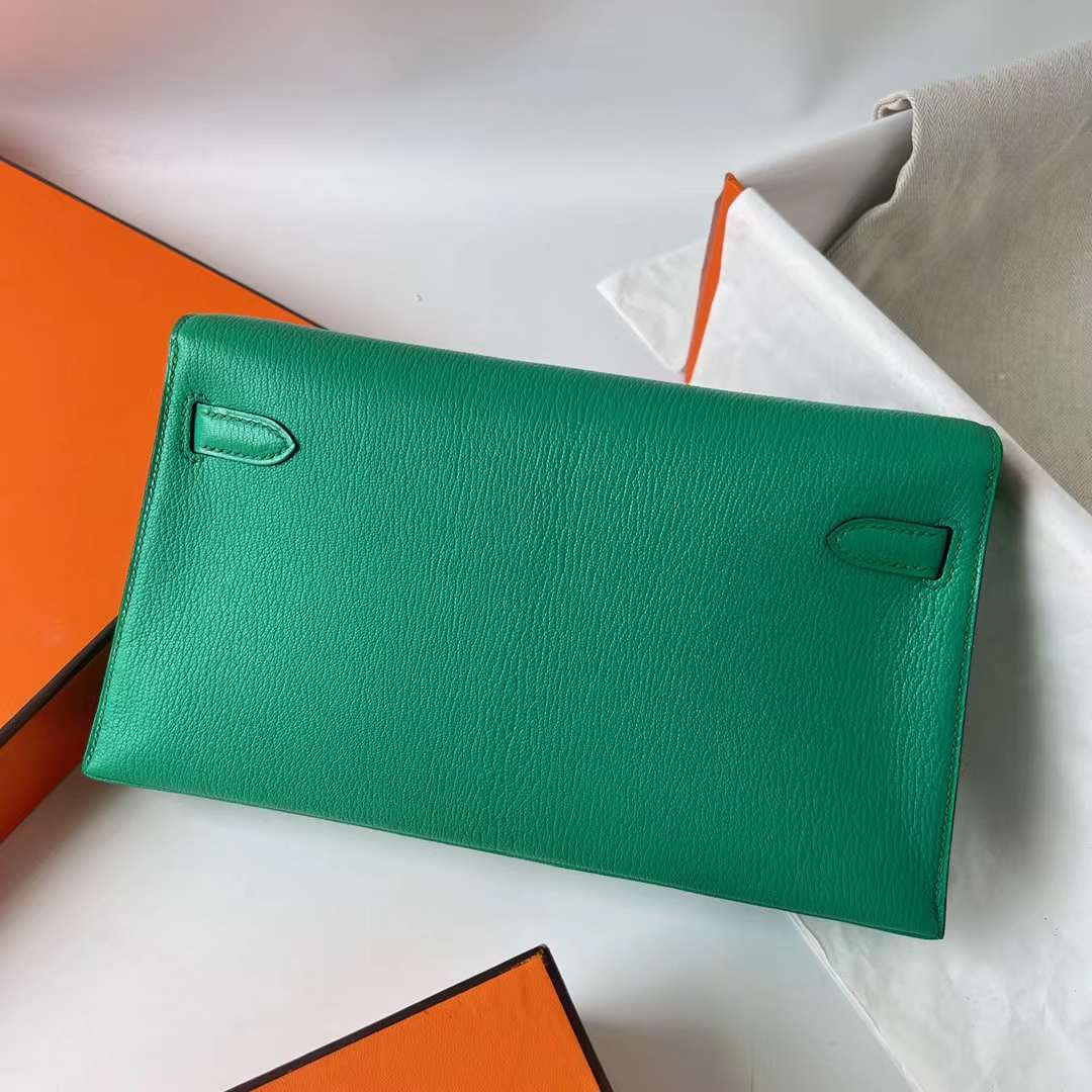 Hermès（爱马仕）Kelly Elan Chevre 进口山羊皮 6W 薄荷绿 银扣 27cm 全手工蜡线缝 Phw