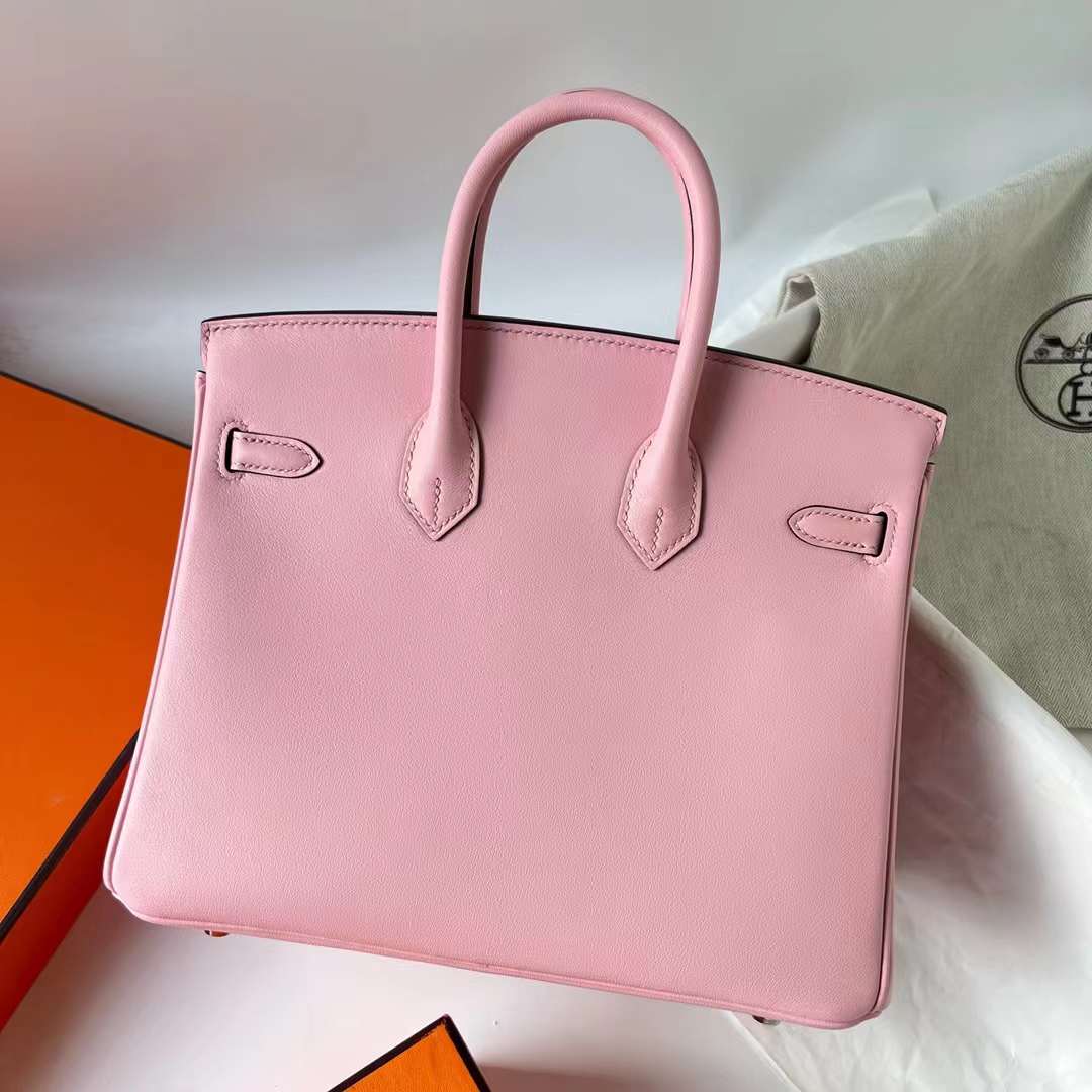 Hermès（爱马仕）Birkin 铂金包 Swift 3Q 新粉色 Rose Sakura 银扣 25cm 全手工蜡线缝 Phw