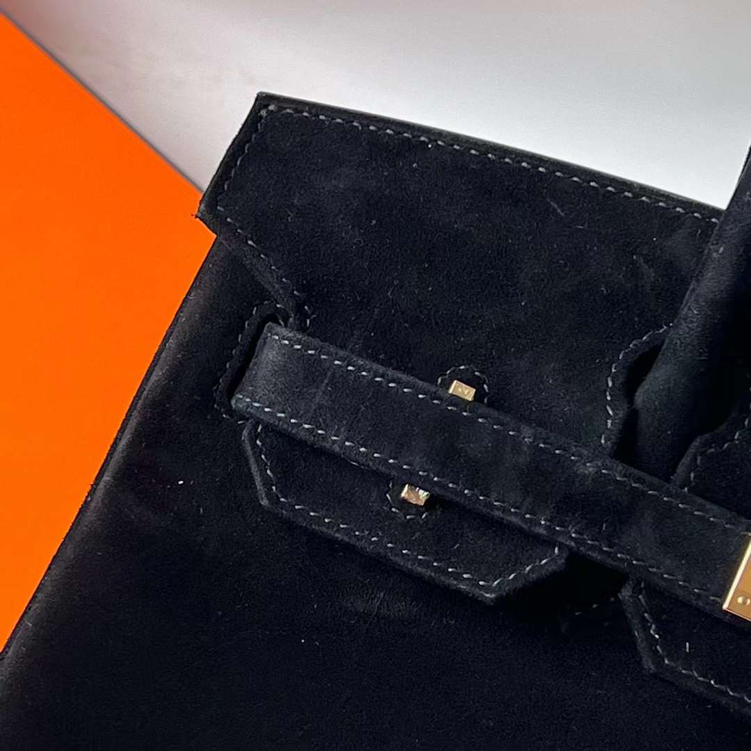 Hermès（爱马仕）Birkin 铂金包 Suede 进口麂皮 Ck89 黑色 金扣 30cm 全手工蜡线缝 Ghw