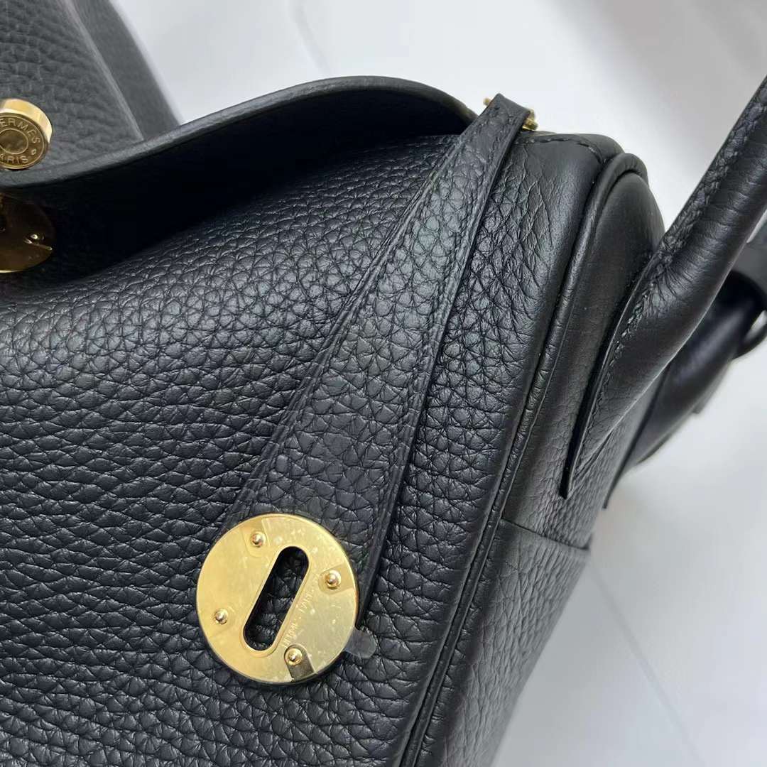 Hermès（爱马仕）Lindy 琳迪包 Clemence Ck89 黑色 金扣 26cm 全手工蜡线缝制 Ghw