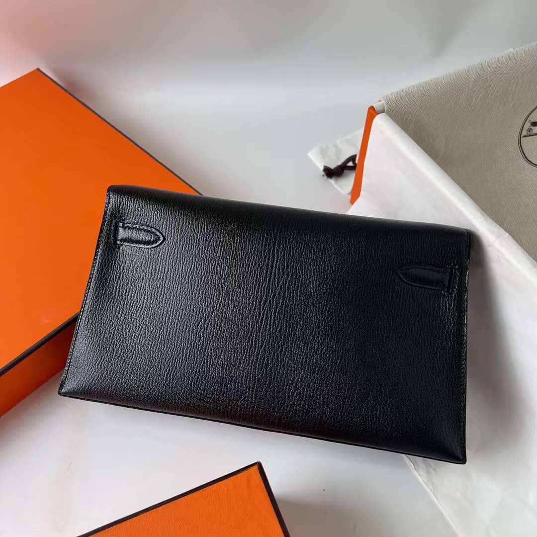 Hermès（爱马仕）Kelly Elan Chevre 进口山羊皮 Ck89 黑色 银扣 27cm 全手工蜡线缝 Phw