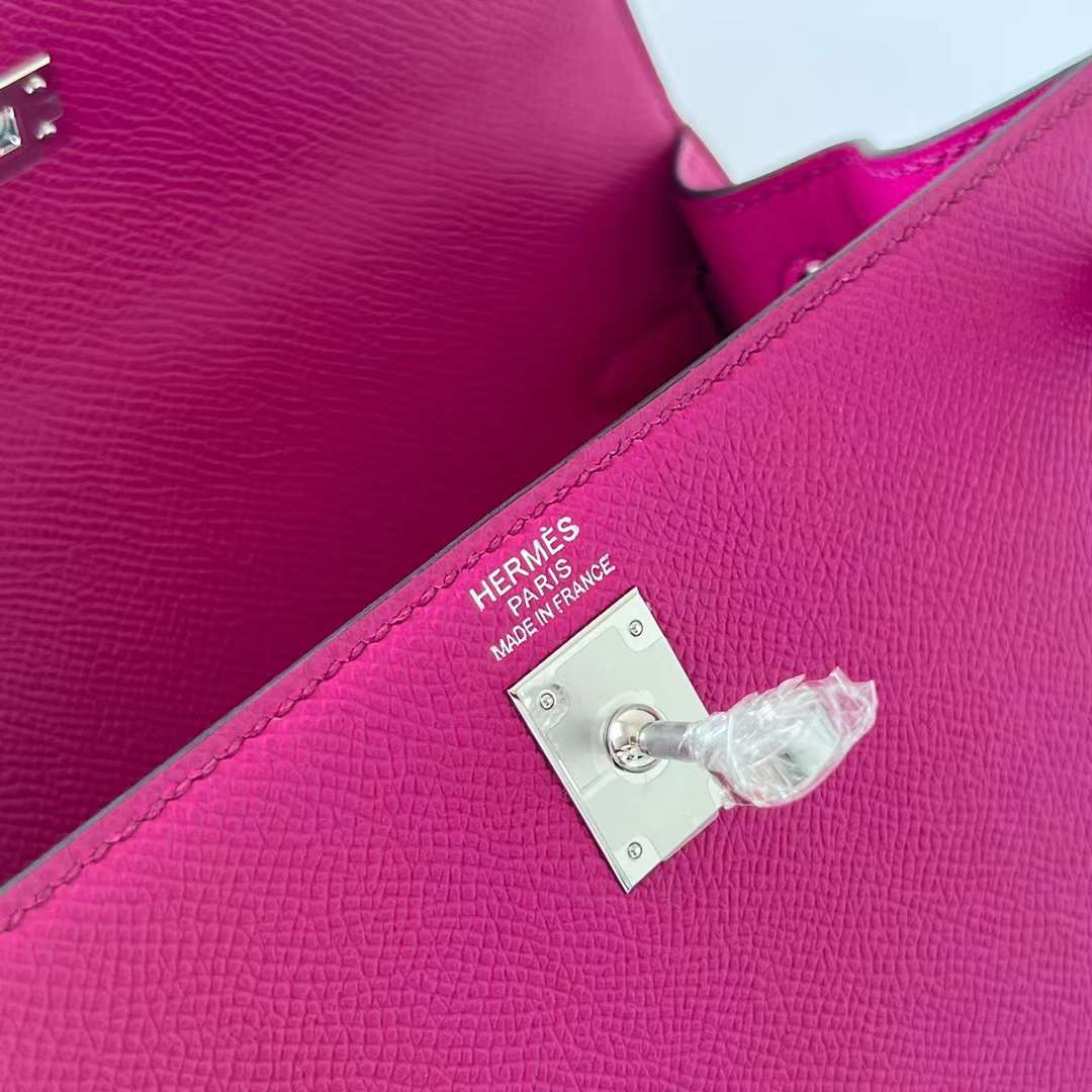 Hermès（爱马仕）Kelly 凯莉包 Epsom 进口掌纹皮 L3 玫瑰紫 银扣 25cm 全手工蜡线缝 Phw