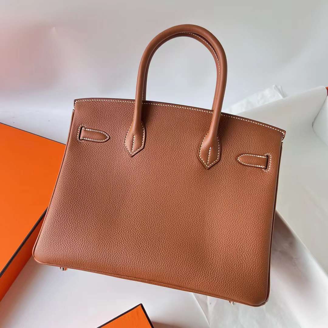 Hermès（爱马仕） Birkin 铂金包 Togo 进口小牛皮 Ck37 金棕色 银扣 30cm 全手工蜡线缝 Ghw