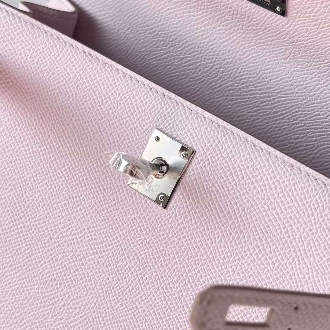 Hermès（爱马仕）Kelly 凯莉包 Epsom 进口手掌纹 09 新梦幻粉紫 银扣 25cm 全手工蜡线缝 Phw