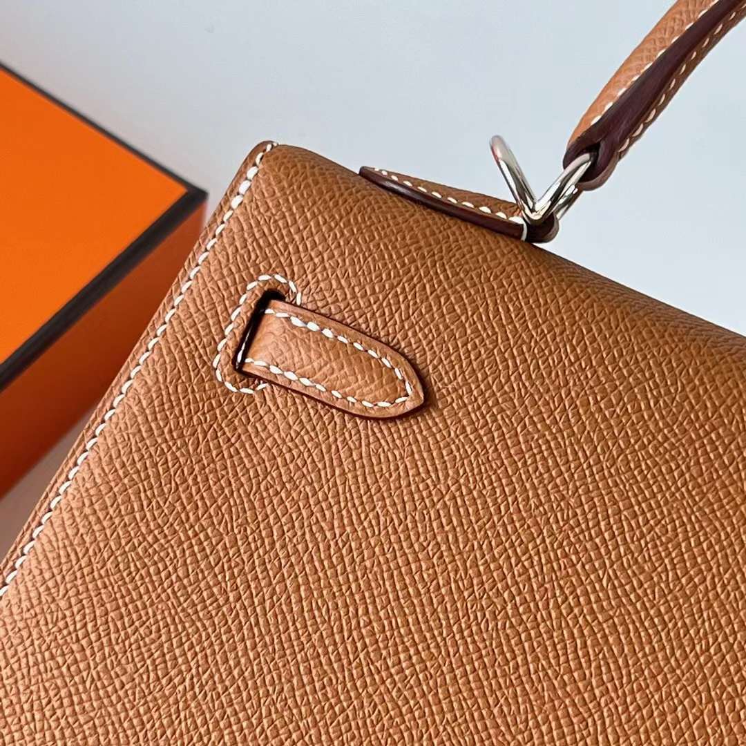 Hermès（爱马仕）Kelly 凯莉包 Epsom 进口手掌纹 Ck37 金棕色 银扣 25cm 全手工蜡线缝 Phw
