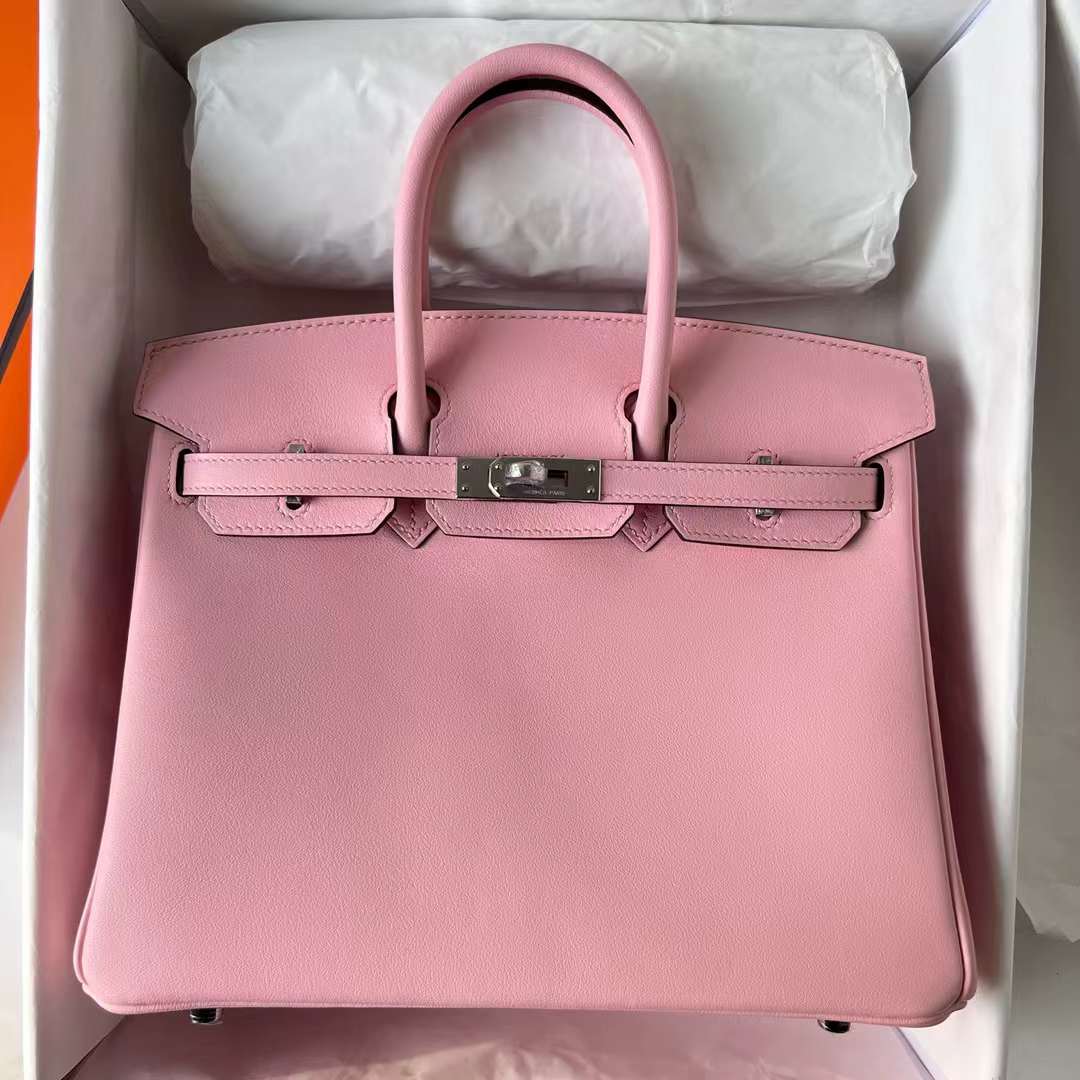 Hermès（爱马仕）Birkin 铂金包 Swift 3Q 新粉色 Rose Sakura 银扣 25cm 全手工蜡线缝 Phw