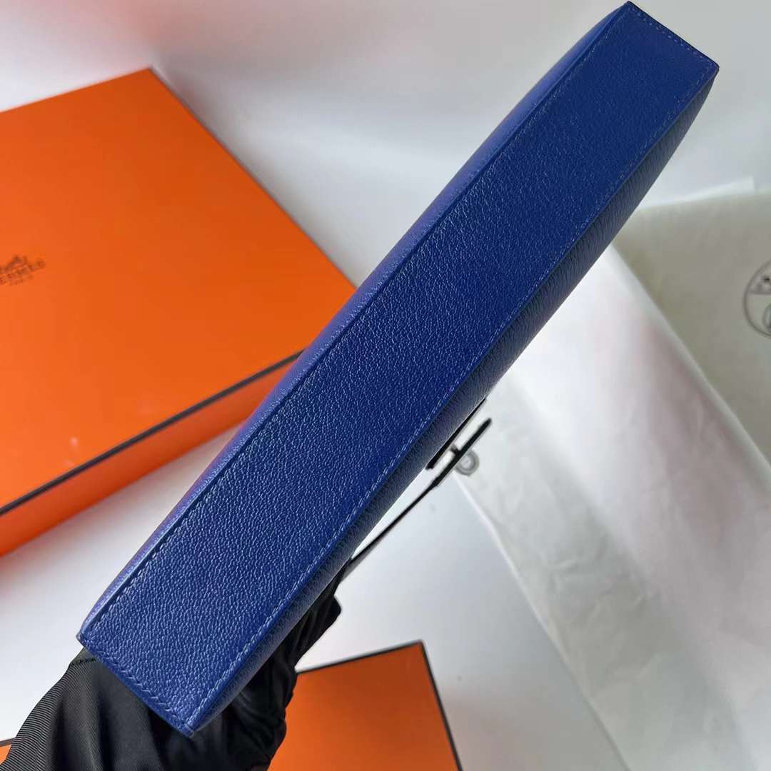Hermès（爱马仕）Kelly Elan Chevre 进口山羊皮 Ck73 宝石蓝 银扣 27cm 全手工蜡线缝 Phw
