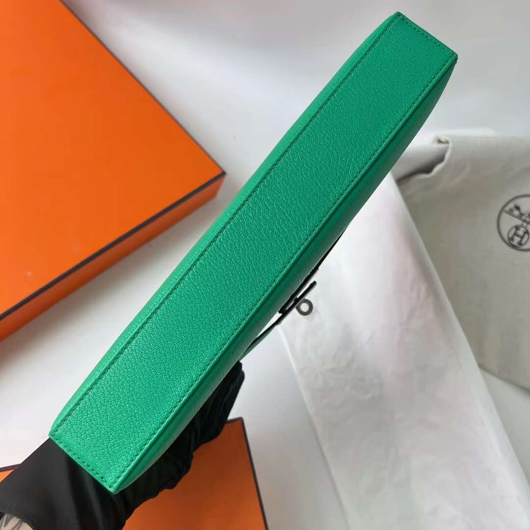 Hermès（爱马仕）Kelly Elan Chevre 进口山羊皮 6W 薄荷绿 银扣 27cm 全手工蜡线缝 Phw