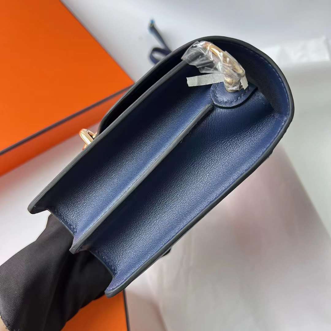 Hermès（爱马仕）Roulis 猪鼻子 Swift Ck73 宝石蓝 浅金扣 18cm 全手工蜡线缝