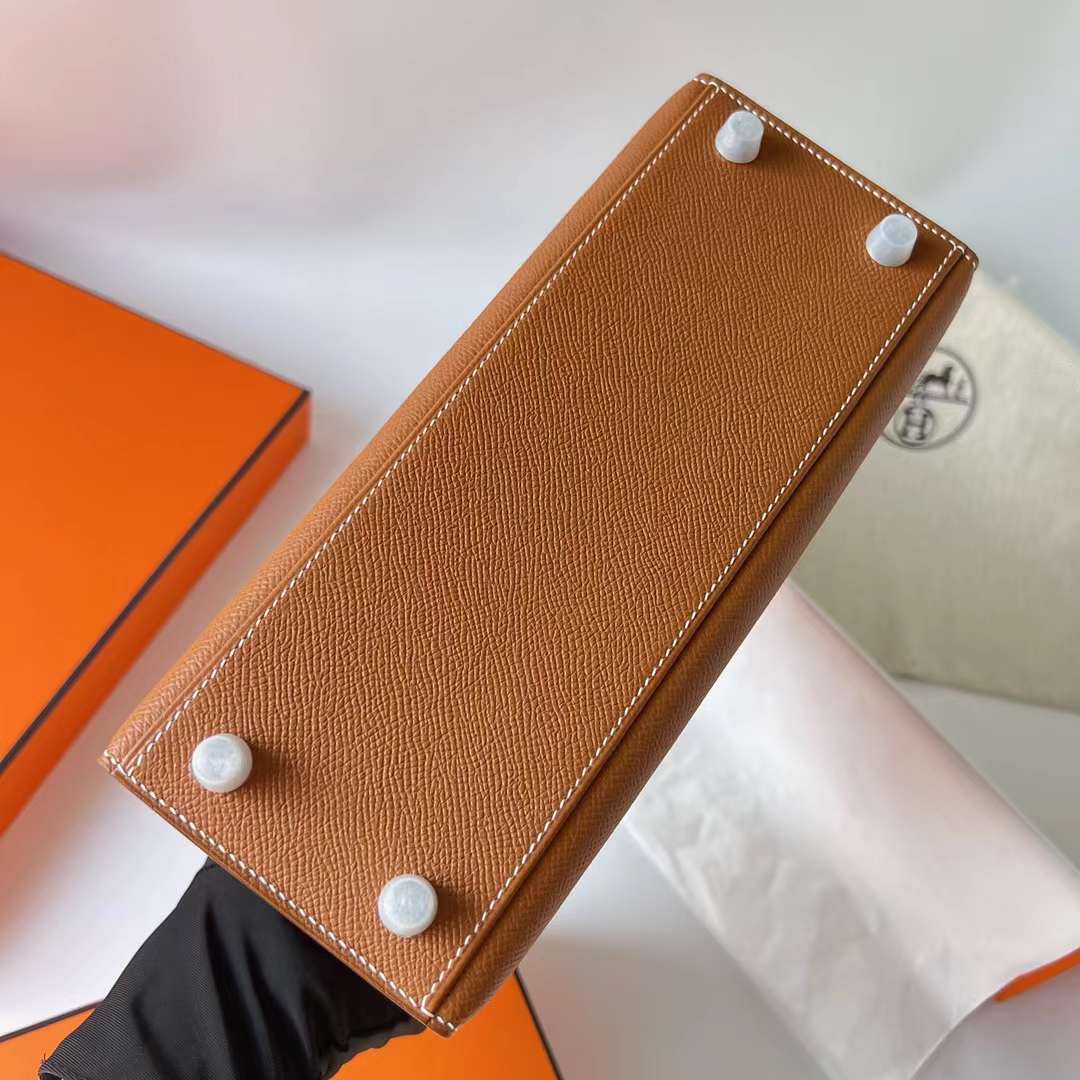 Hermès（爱马仕）Kelly 凯莉包 Epsom 进口手掌纹 Ck37 金棕色 银扣 25cm 全手工蜡线缝 Phw