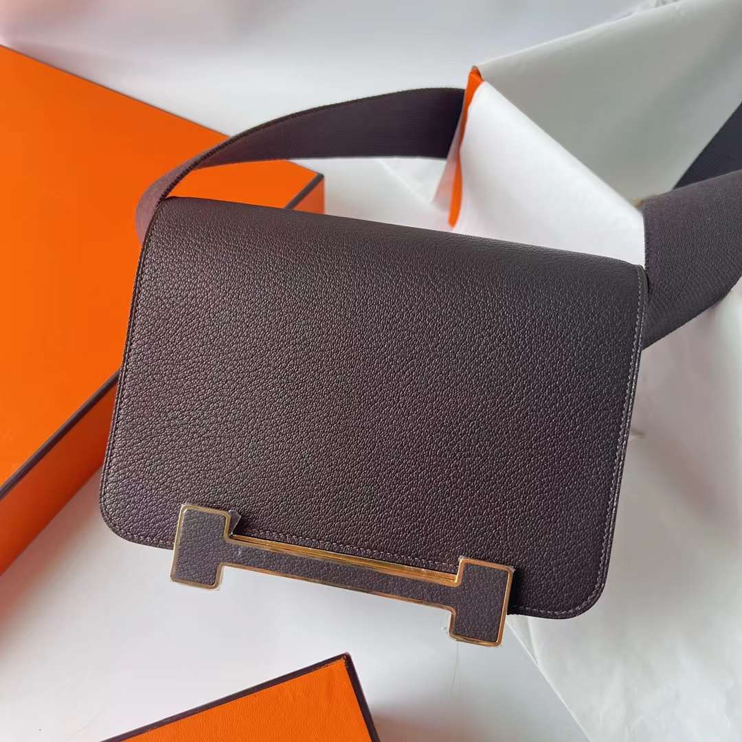 Hermès（爱马仕）Geta 木屐包 Chevre 进口山羊皮 0G 马鞍红 金扣 20cm 全手工蜡线缝制 Ghw
