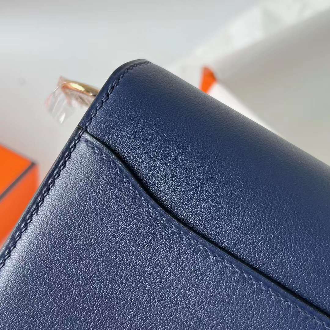 Hermès（爱马仕）Roulis 猪鼻子 Swift Ck73 宝石蓝 浅金扣 18cm 全手工蜡线缝