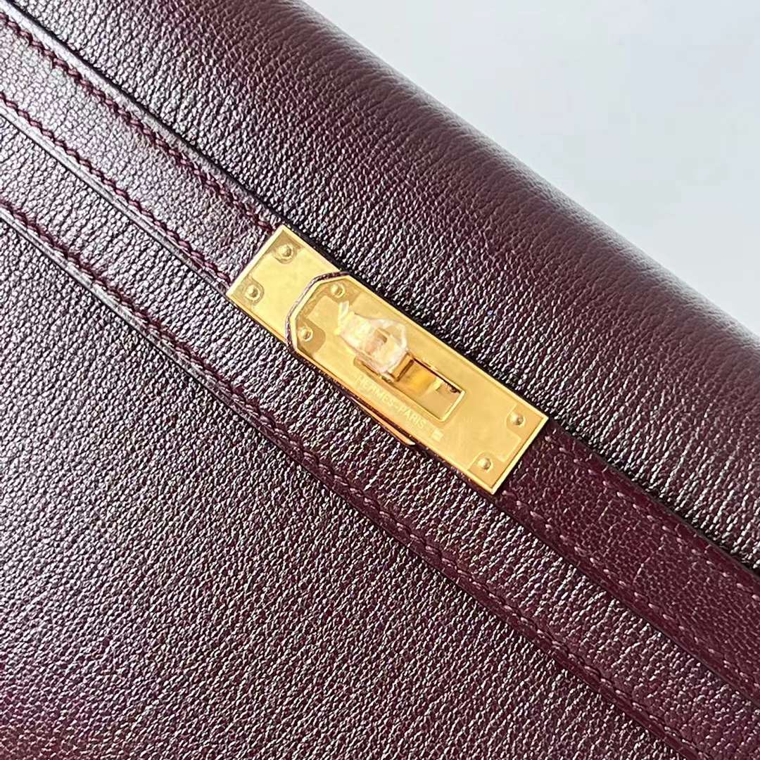 Hermès（爱马仕）Kelly Elan Chevre 进口山羊皮 0G 马鞍红 金扣 27cm 全手工蜡线缝 Ghw