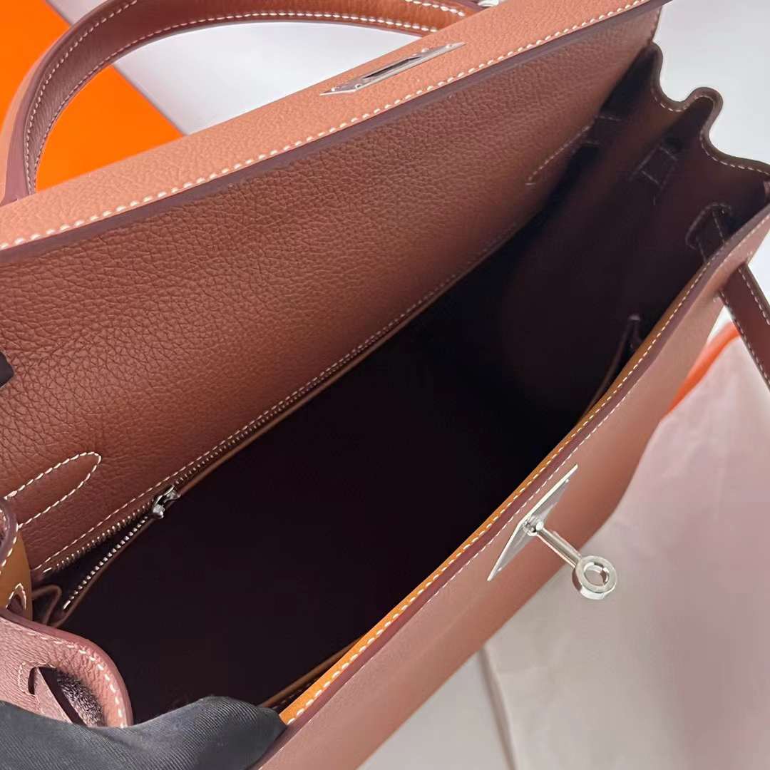 Hermès（爱马仕）Kelly 凯莉包 Togo 顶级小牛皮 Ck37 金棕色 银扣 32cm 全手工蜡线缝 Phw
