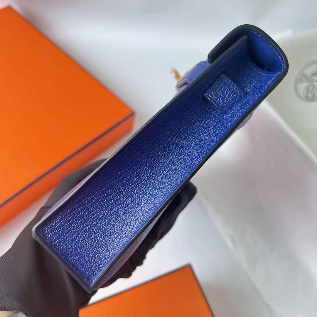 Hermès（爱马仕）Kelly Elan Chevre 进口山羊皮 Ck73 宝石蓝 金扣 27cm 全手工蜡线缝 Ghw