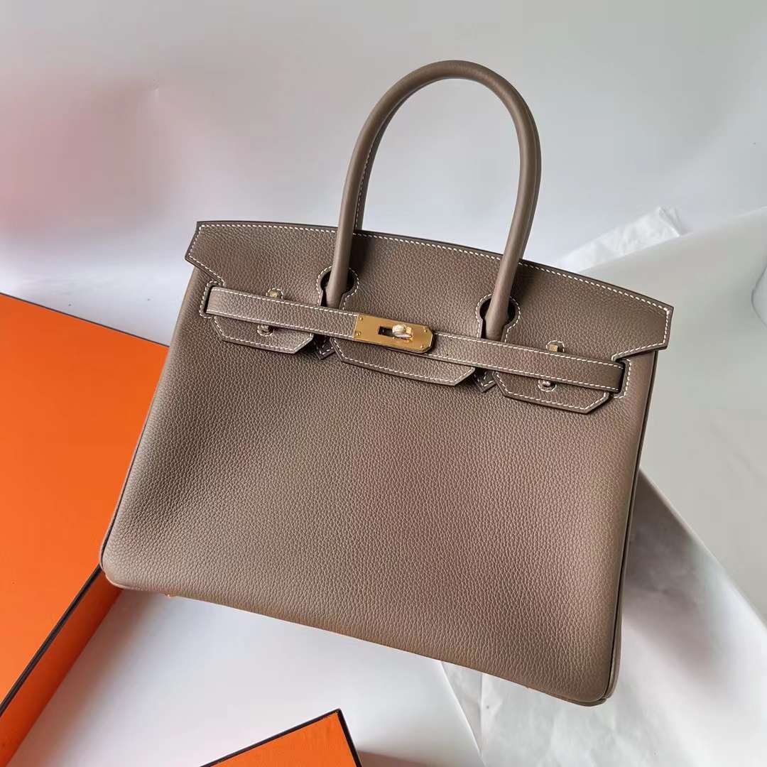 Hermès（爱马仕） Birkin 铂金包 Togo 进口小牛皮 Ck18 大象灰 金扣 30cm 全手工蜡线缝 Ghw