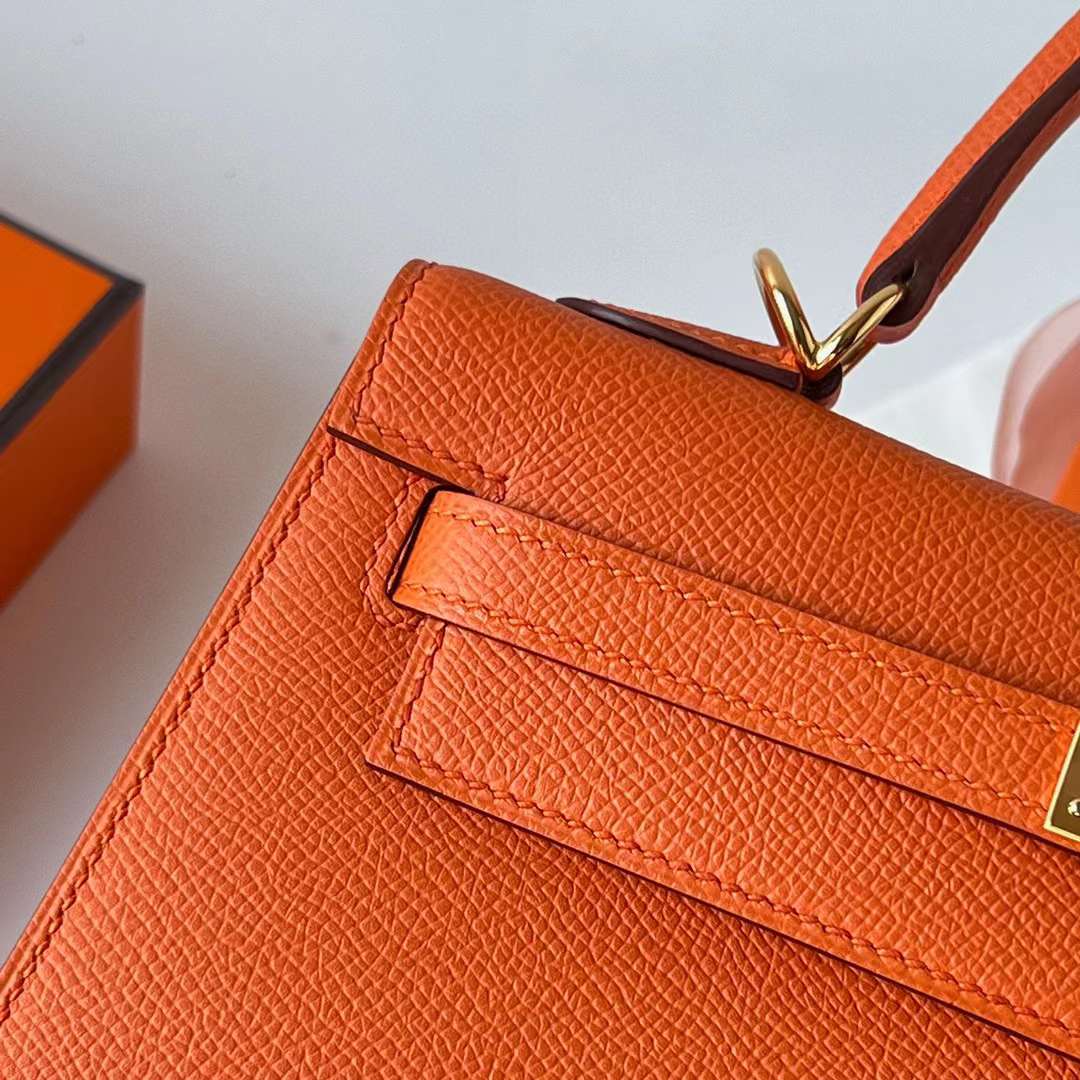 Hermès（爱马仕）Kelly 凯莉包 Epsom 进口手掌纹 Ck93 橙色 Orange 金扣 25cm 全手工蜡线缝 Ghw