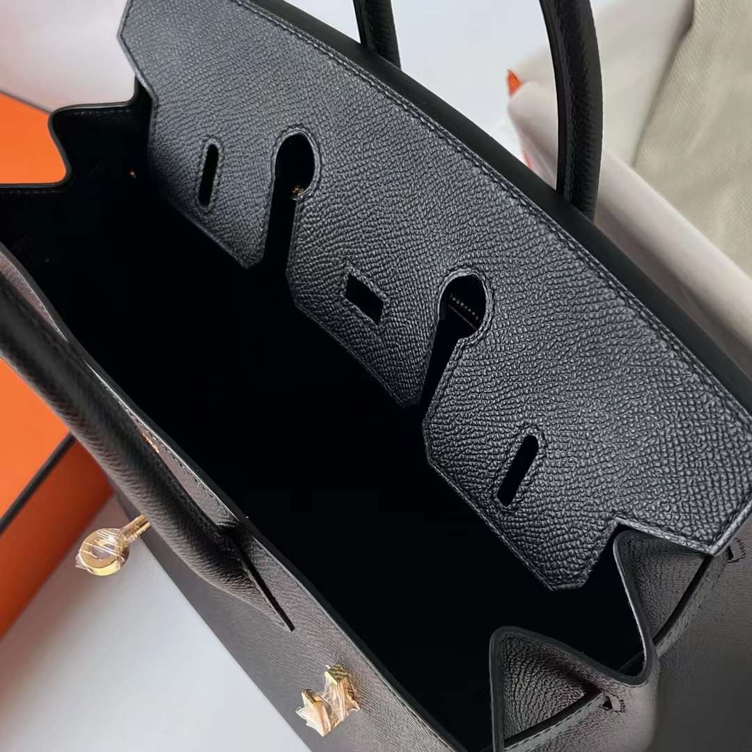 Hermès（爱马仕）Birkin 铂金包 Sellier Epsom Ck89 黑色 金扣 25cm 全手工蜡线缝 Ghw