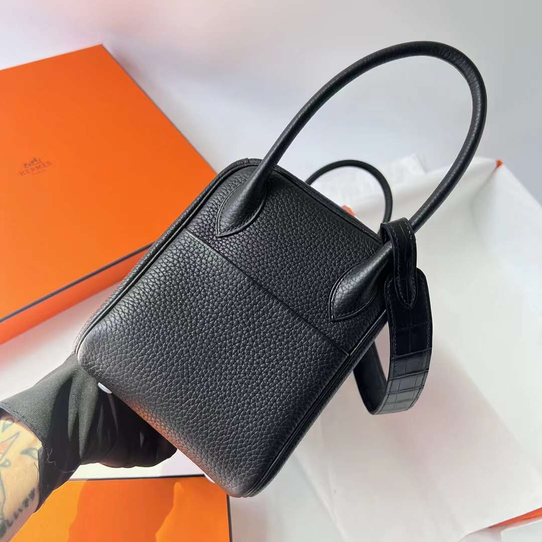Hermès（爱马仕）Lindy 琳迪包 Touch Clemence 拼 雾面鳄鱼皮 Ck89 黑色 银扣 26cm 全手工蜡线缝制 Phw