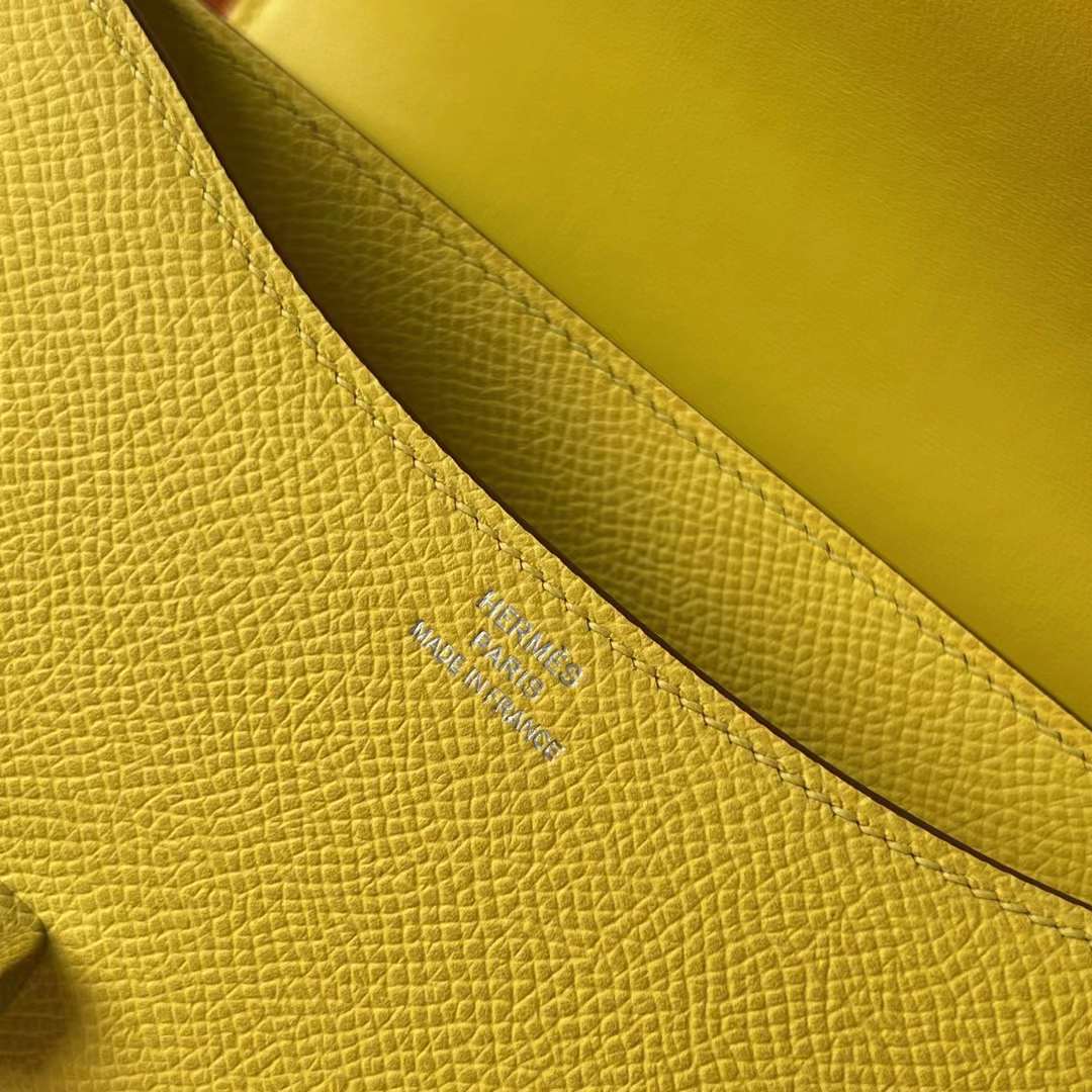 Hermès（爱马仕）Constance 空姐包 Epsom 9O 那不勒斯黄 银扣 19cm 全手工蜡线缝 Phw