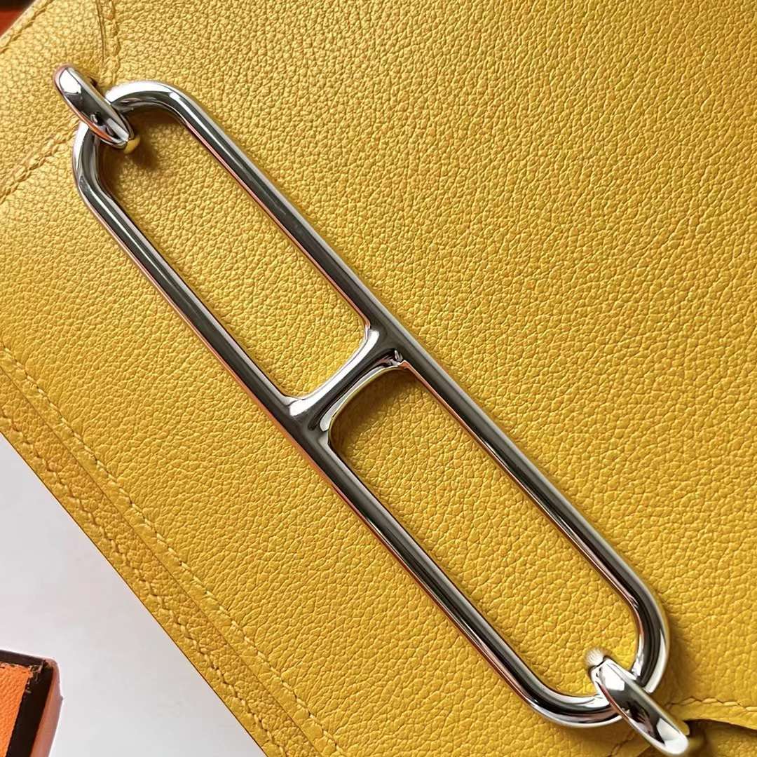 Hermès（爱马仕）Roulis 猪鼻子 Evercolor 银扣 9O 那不勒斯黄 银扣 18cm 全手工蜡线缝 Phw