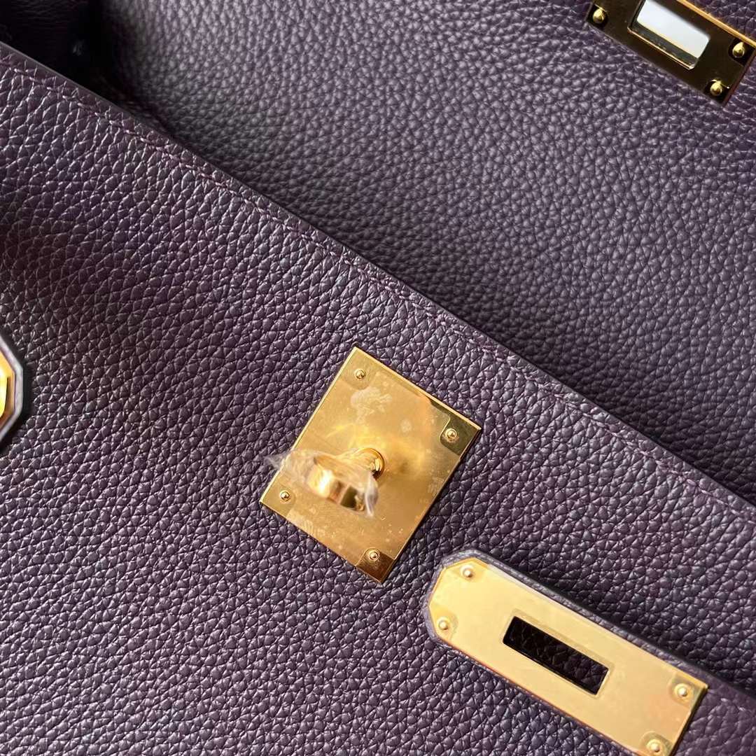 Hermès（爱马仕）Kelly 凯莉包 Togo皮 进口小牛皮 Ck59 葡萄紫 金扣 28cm 全手工蜡线缝 Ghw