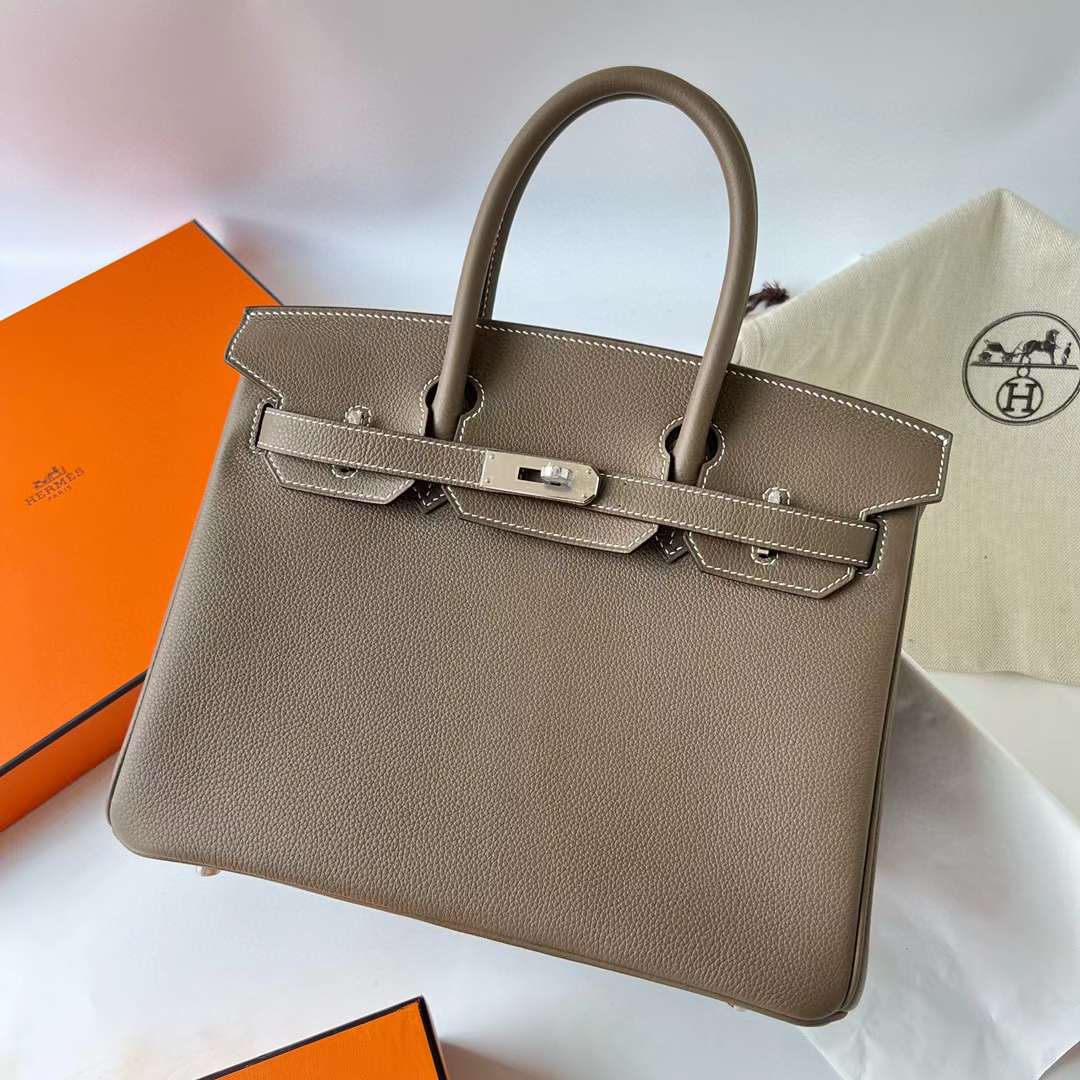 Hermès（爱马仕）Birkin 铂金包 Togo皮 进口顶级小牛皮 Ck18 大象灰 银扣 30cm 全手工蜡线缝 Phw