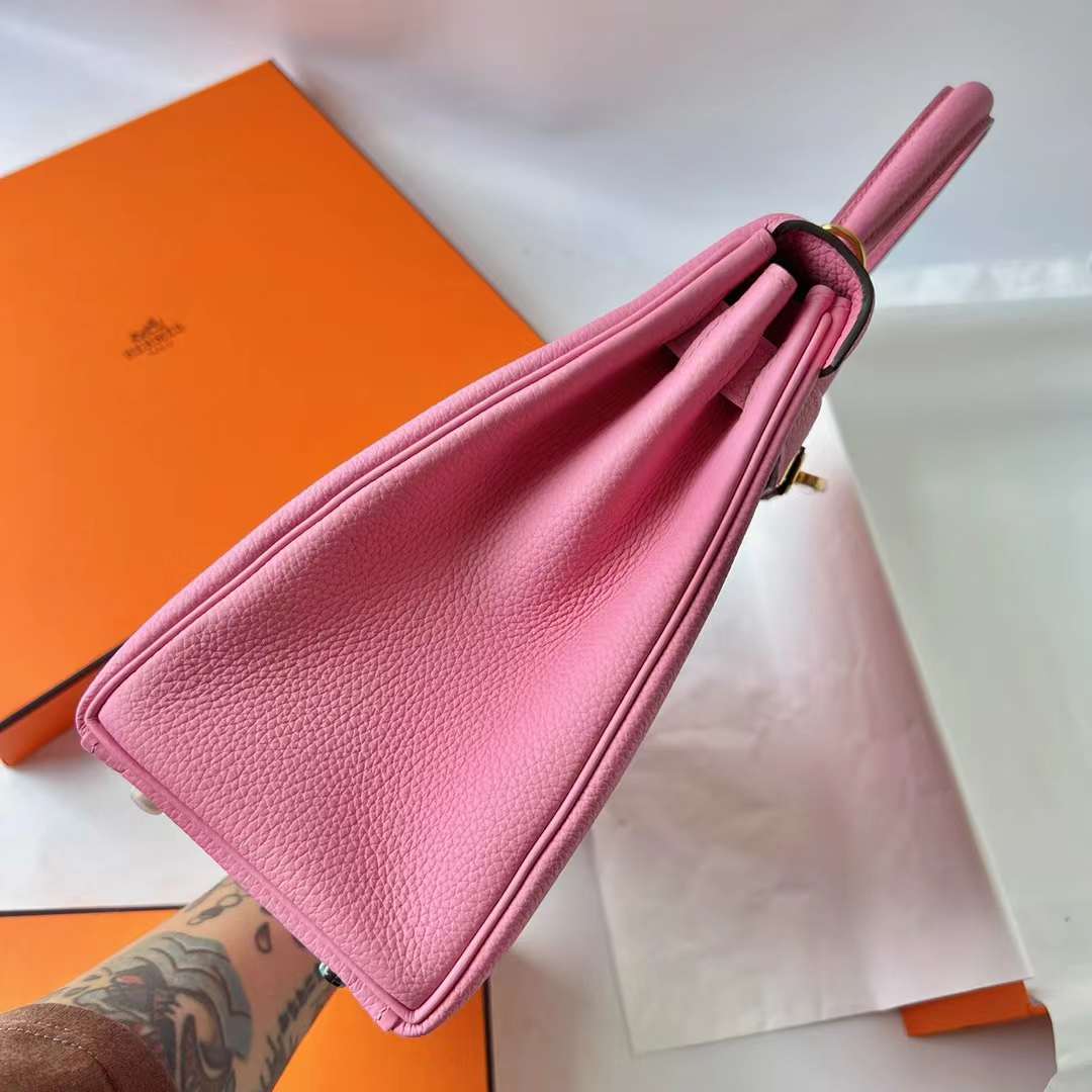 Hermès（爱马仕）Kelly 凯莉包 Togo皮 进口小牛皮 5P 樱花粉 金扣 28cm 全手工蜡线缝 Ghw