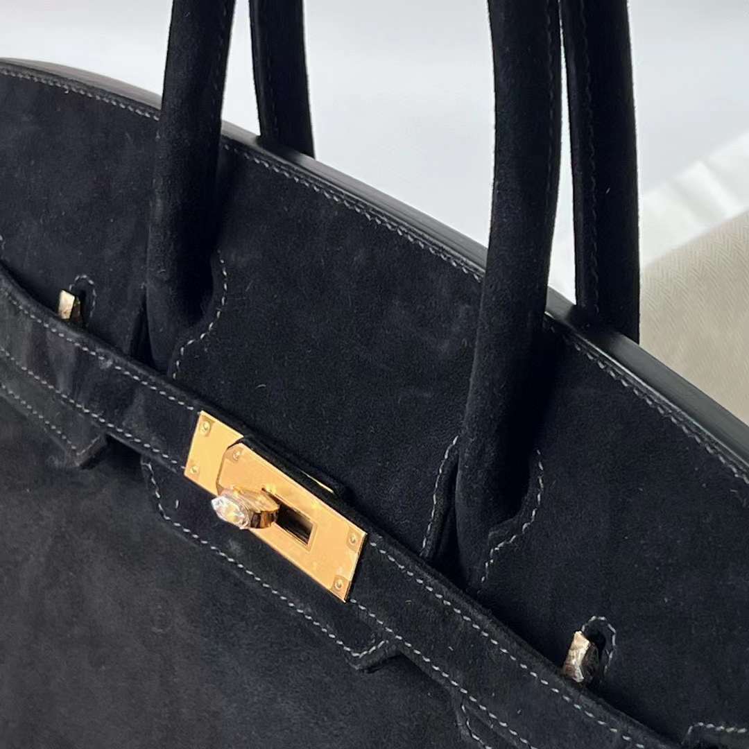 Hermès（爱马仕）Birkin 铂金包 Suede 进口麂皮 Ck89 黑色 金扣 30cm 全手工蜡线缝 Ghw